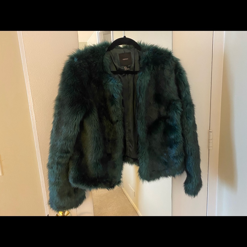 Faux Fur Coat - Emerald Green